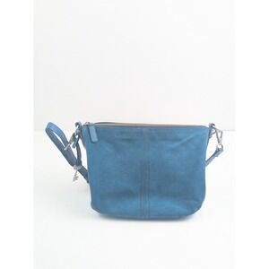 Fossil Blue Leather Suede Crossbody Shoulder Bag Zip Top Small Purse Key Charm
